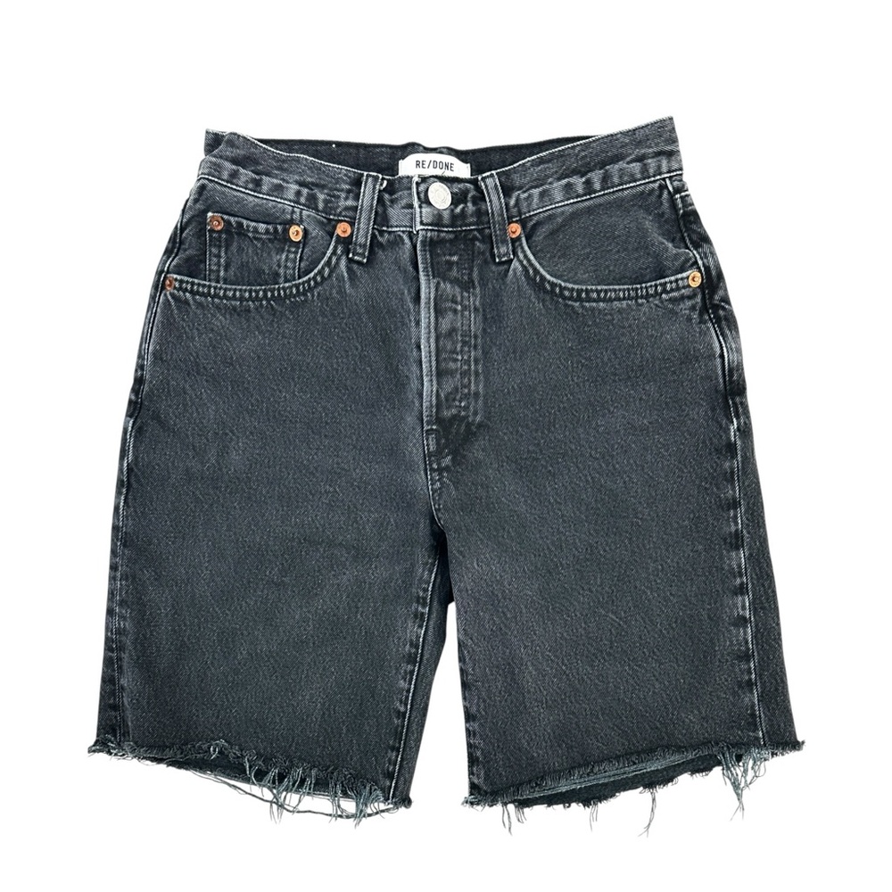 RE/DONE Black Mid Rise Frayed Hem Denim Jean Shorts sz 24
